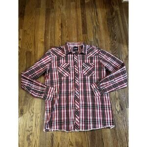 Wrangler Pearl Snap Shirt Mens Size XL Tall, Plaid Long Sleeve Western Cowboy